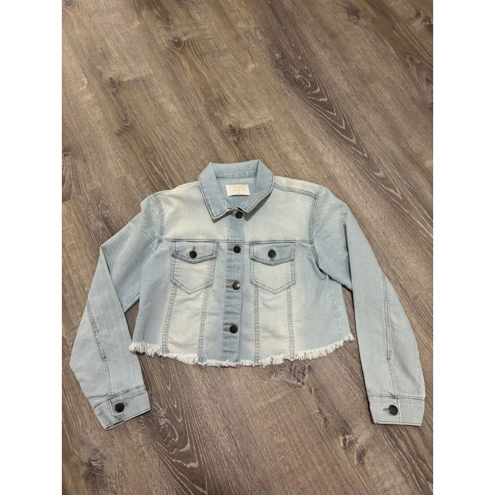 Tinsel Town Youth Girl's Cropped Raw Edge Denim Jacket Size XS‎